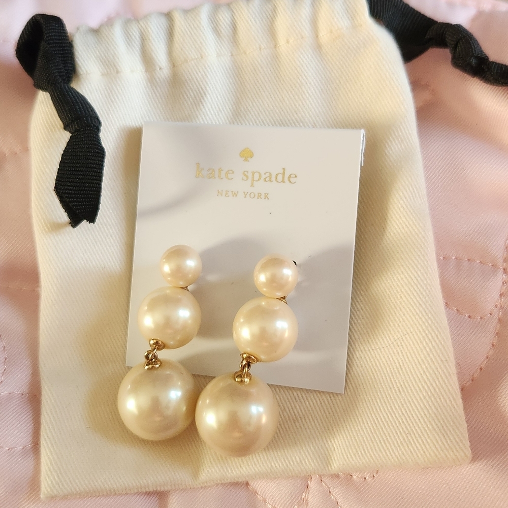 Kate Spade Triple Faux Pearl Drop Earrings - Includes Dust Bag